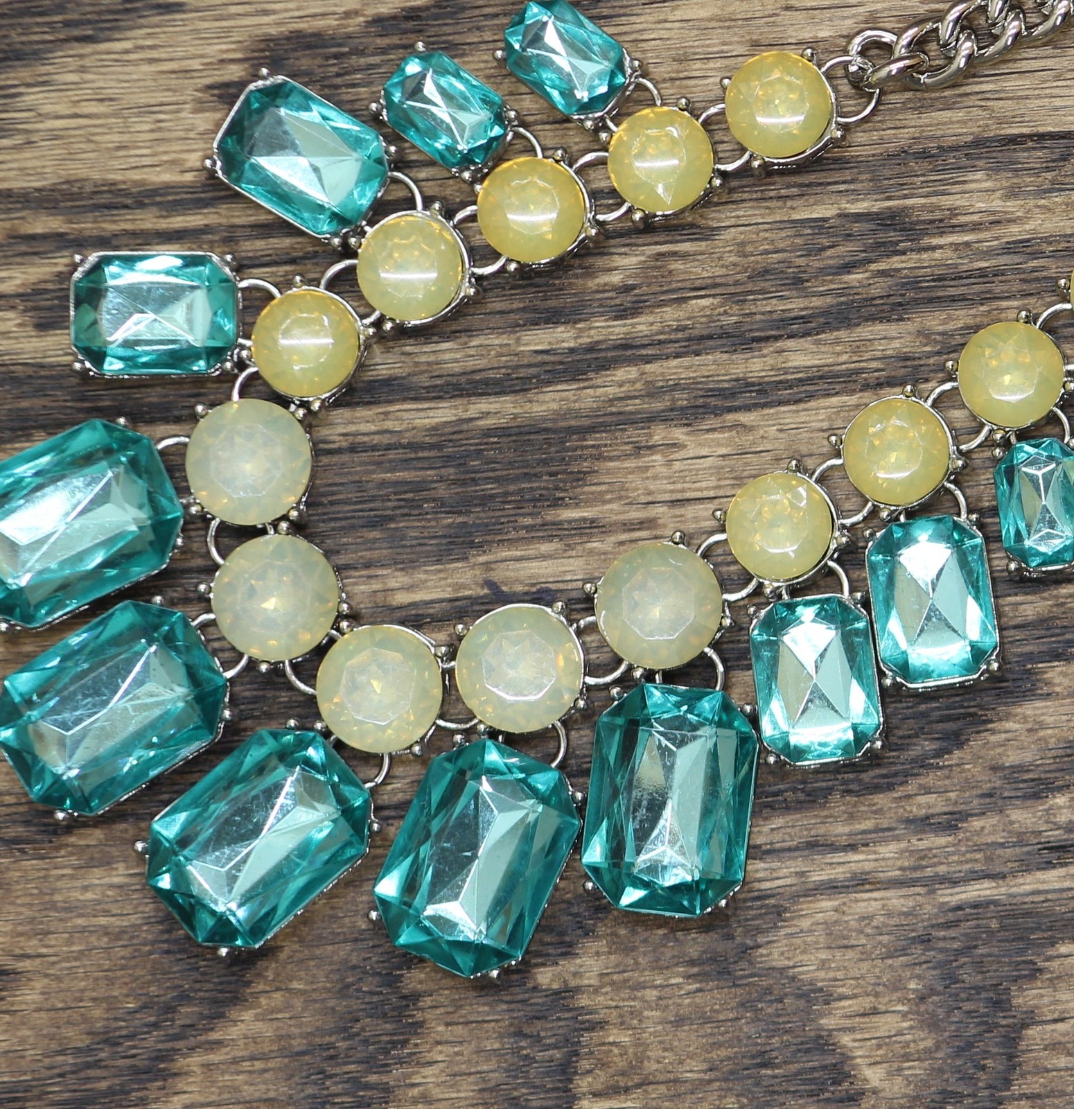 MCYS Gemstone Collar Curb Chain Necklace Silver Gray / Blue / Yellow 18″ + 3″
