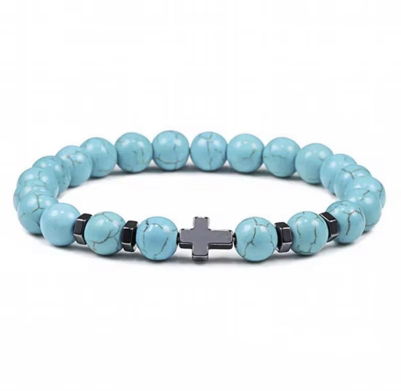 2pc Set Natural Stone Cross Bracelet Set – Mens Womens Beaded Faith Jewelry Gift