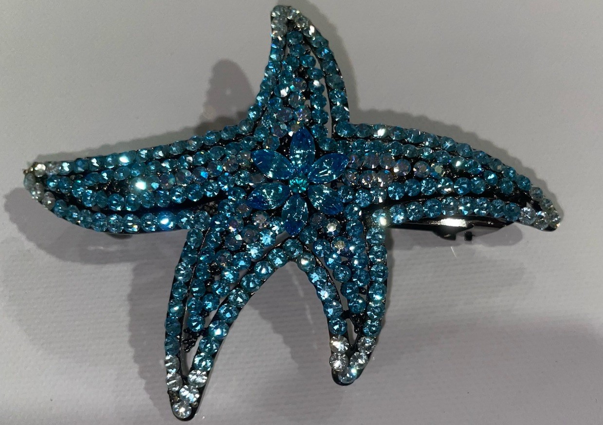 Kirk’s Folly Blue Starfish Rhinestone Barrette Hair Clip Crystal Coastal Mermaid
