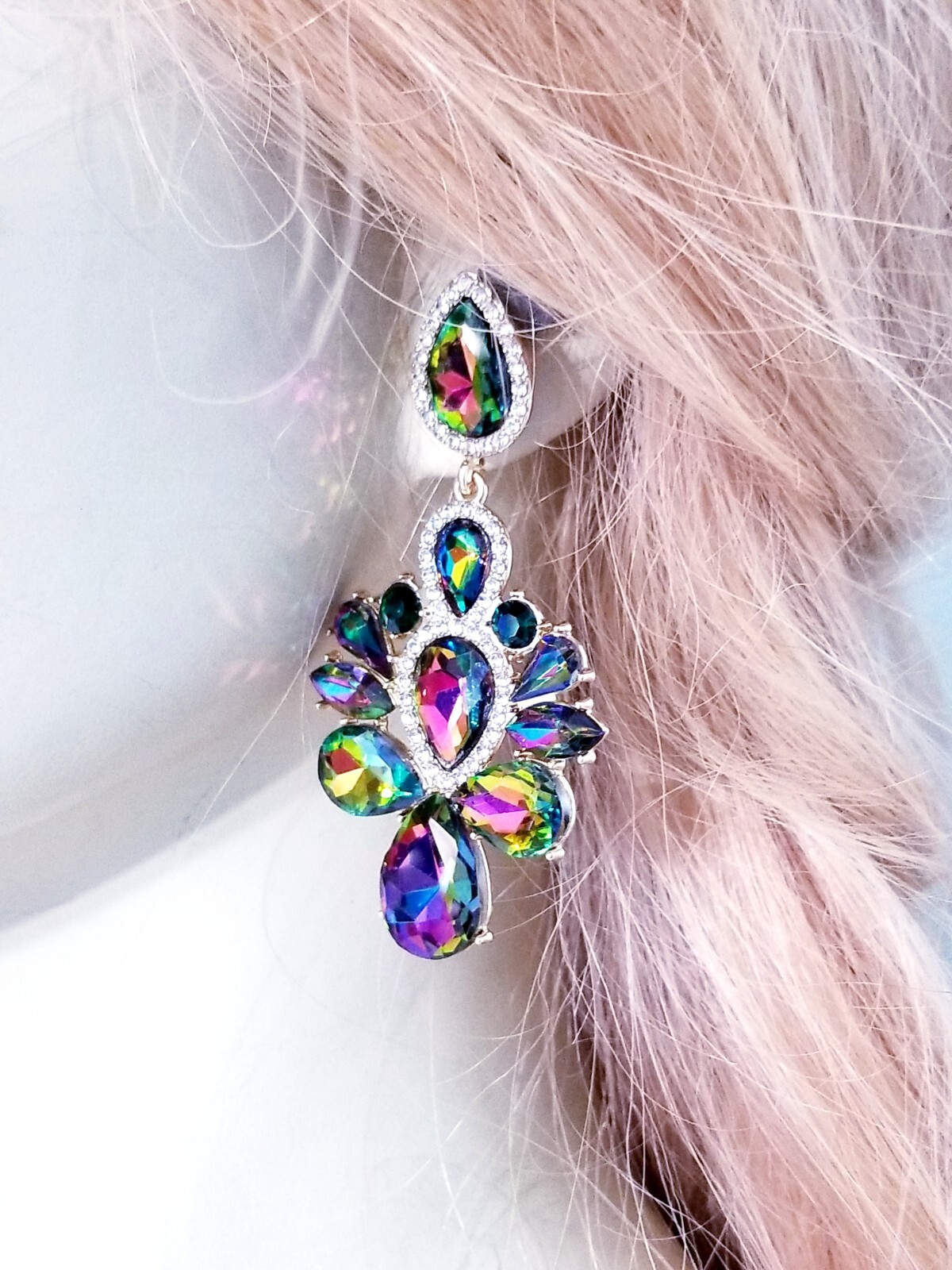 Vitrail Crystal Bridesmaid Rhinestone Chandelier Drop Earrings 3 inch Jewelry