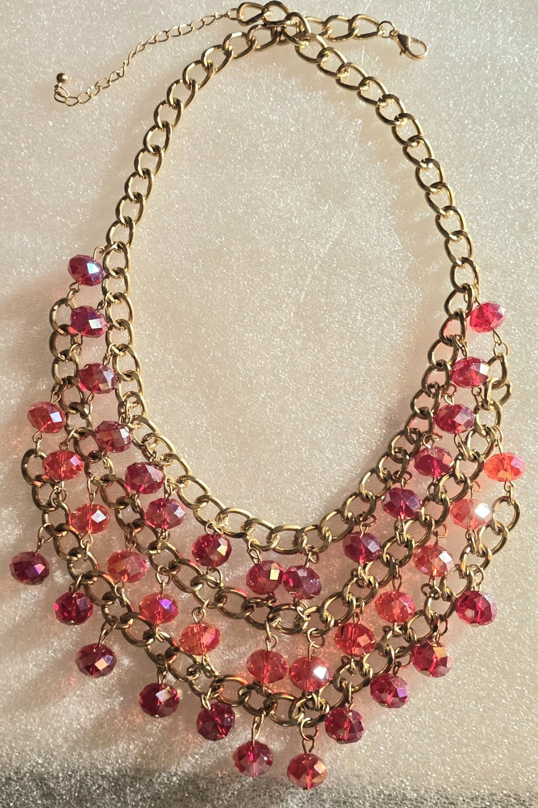 Fashion Red Aurora Borealis Glass Beads Beaded Chain Bib Statement Necklace