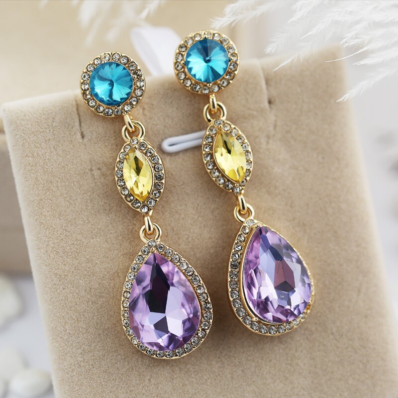 Elongated Drop Christmas Gift Earrings Yellow Gold Plated 3 CT Simulated Diamond