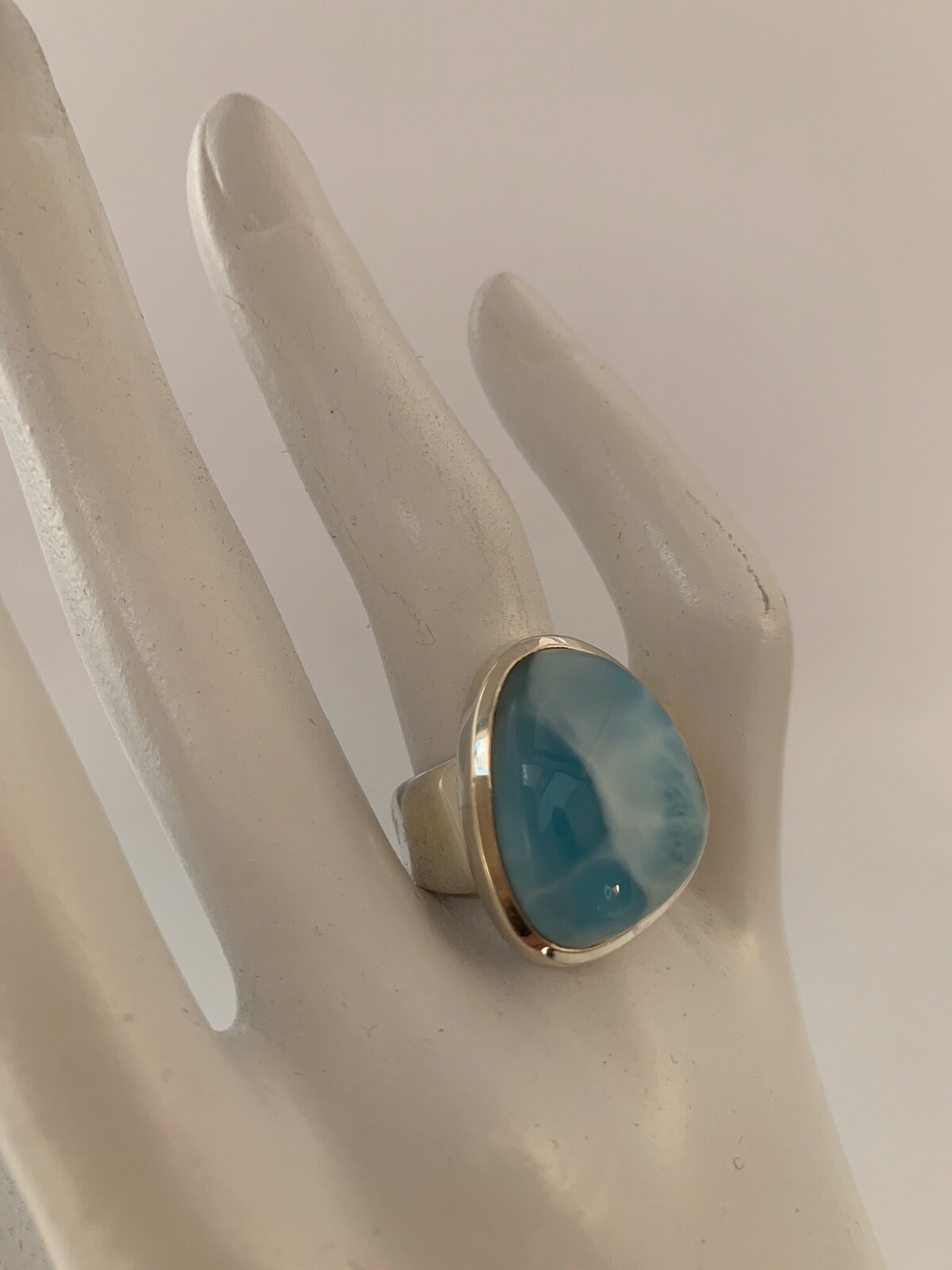 Larimar 925 Sterling Silver Design Ring Size 8 J.640