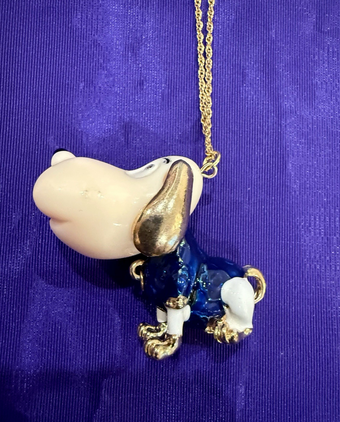 Betsy Johnson Blue Enamel Resin Puppy Dog Pendant on Gold Tone Chain