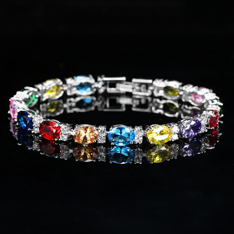 Silver Plated Fashion CZ Tennis Chain Bracelet Blue Crystal Bangles for Women