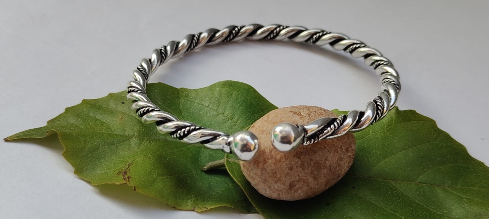 Handmade Twisted Silver Open Cuff Bangle, Minimal Rope Design Bracelet,