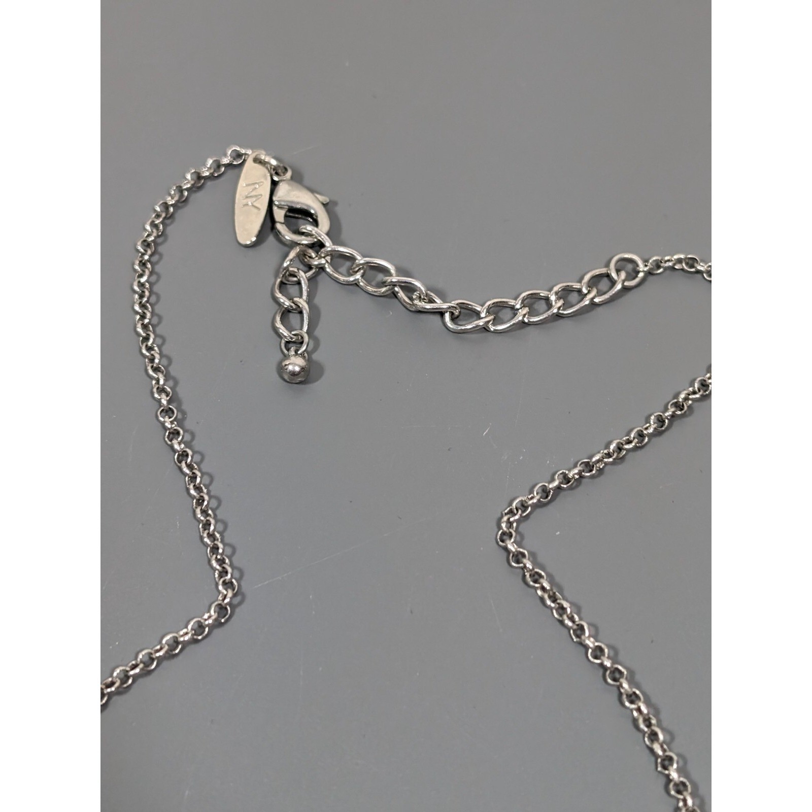 NYC Orange Cabochon Rectangle Charm Statement Necklace Silver Tone 21 in