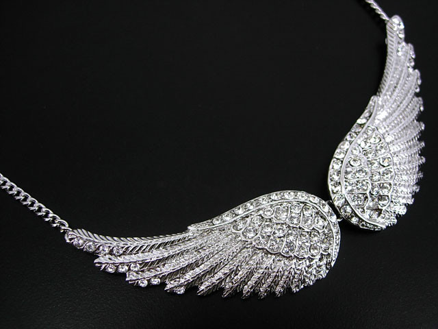 5.5cm Big Angel Wing Austria Crystal White Gold-plated Necklace Earrings Set