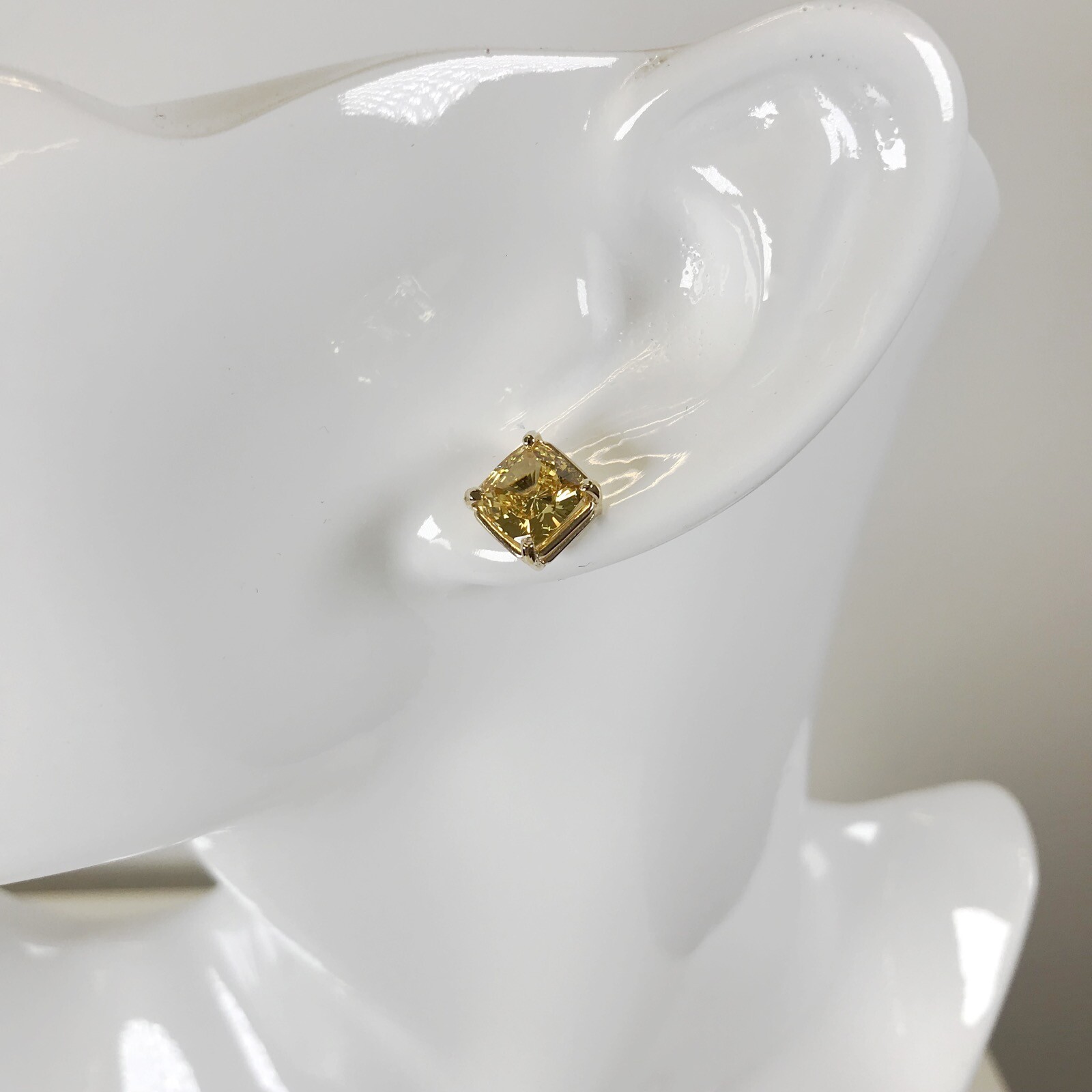 6Ct Studs Diamond Earrings Cushion Fancy Canary Yellow Man Made 14k Solid Gold