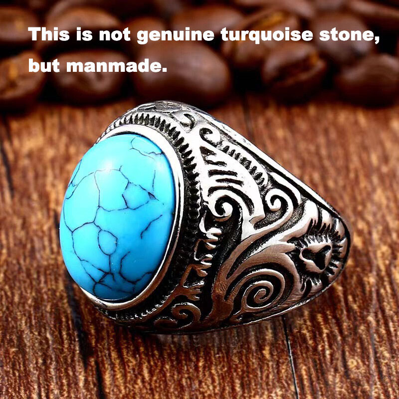 SMITH Men’s Stainless Steel Turquoise Ring For Men Size 7 8 9 10 11 12 13 14 15