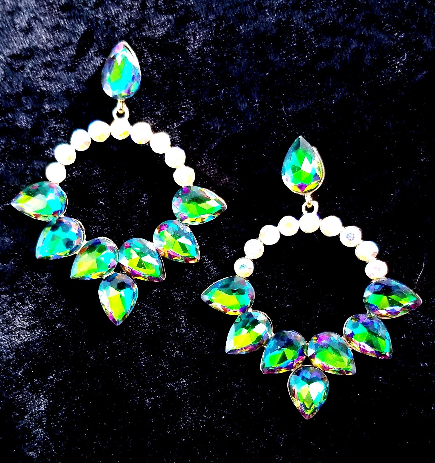 Color-shift Drop Dangle Chandelier Rhinestone Crystal Pageant Prom Earrings 2.9″