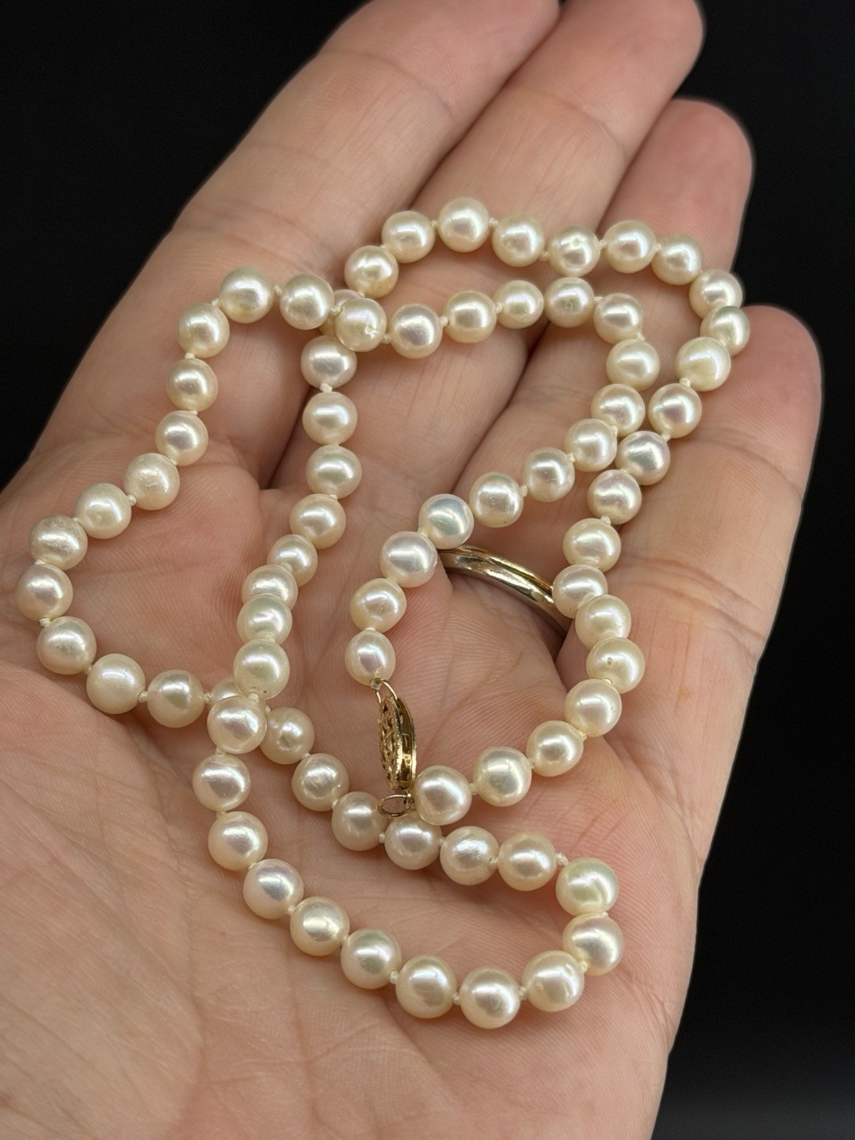 Cultured Pearls JCM White Round Beaded Strand Necklace 14k Gold Hook Clasp 17.5”