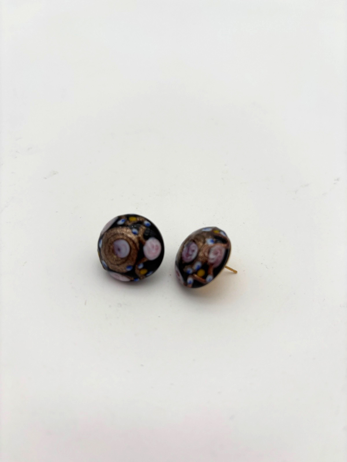 Vintage Handcrafted Glass Stud Earrings with purple and gold swirls