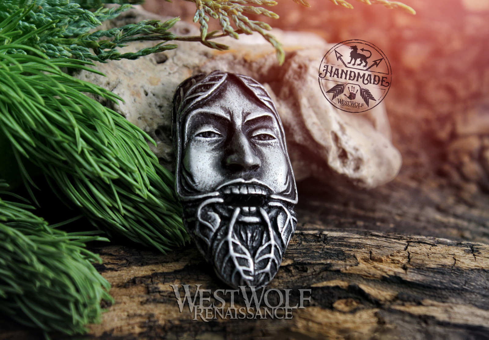 Silver Greenman Pendant – Medieval/Celtic/Irish/Green/Leaf/Face/Man/LOTR/Jewelry