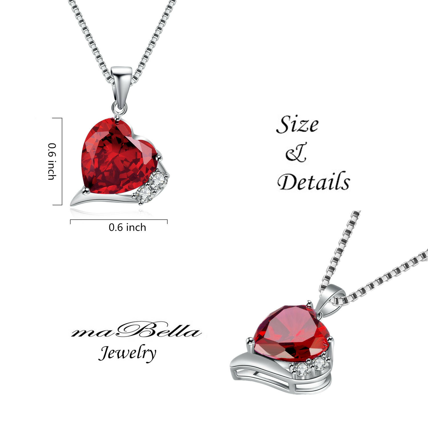 Sterling Silver 6.06ct Simulated Red Ruby Heart Shaped Gemstone Pendant Necklace
