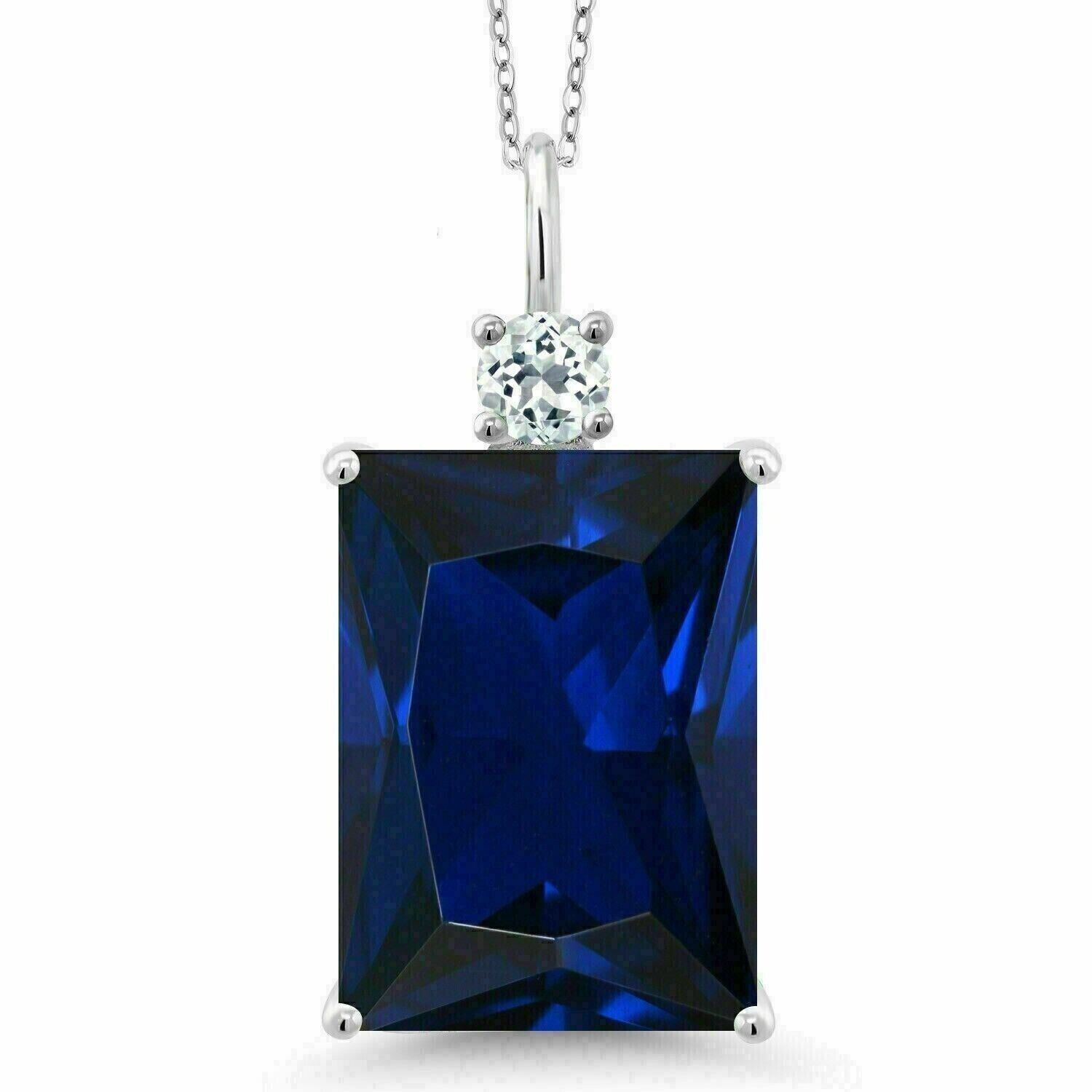 4.00Ct Emerald Cut Simulated Sapphire Lovely Charm Pendant 14K White Gold Plated