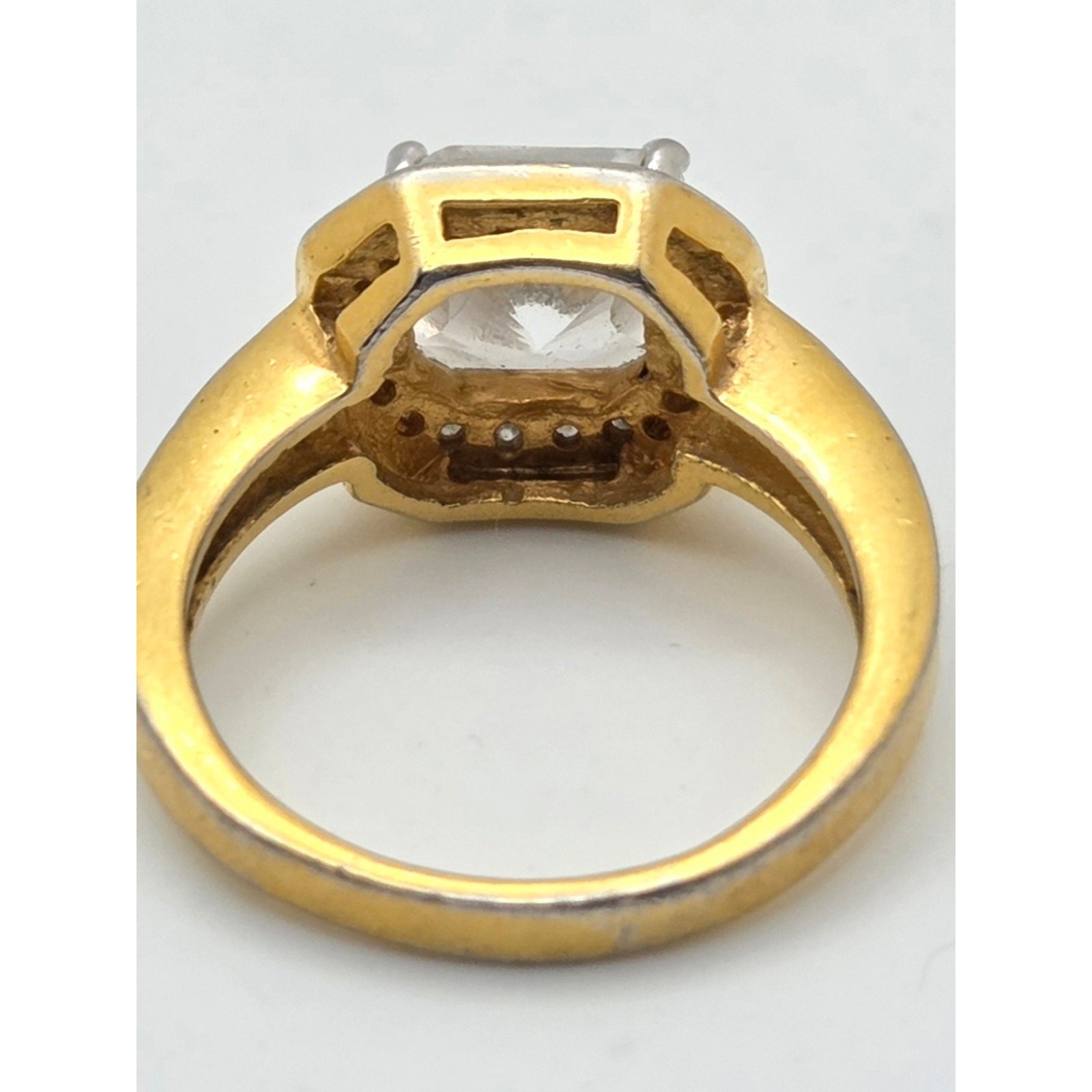 American Diamond Two-Tone Cushion Cut CZ Halo Ring – 6