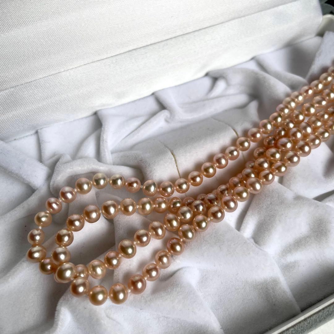 Super Long 120cm Pink Multi Pearl Necklace 5.5mm Round 2 Wrap Silver Clasp Auth