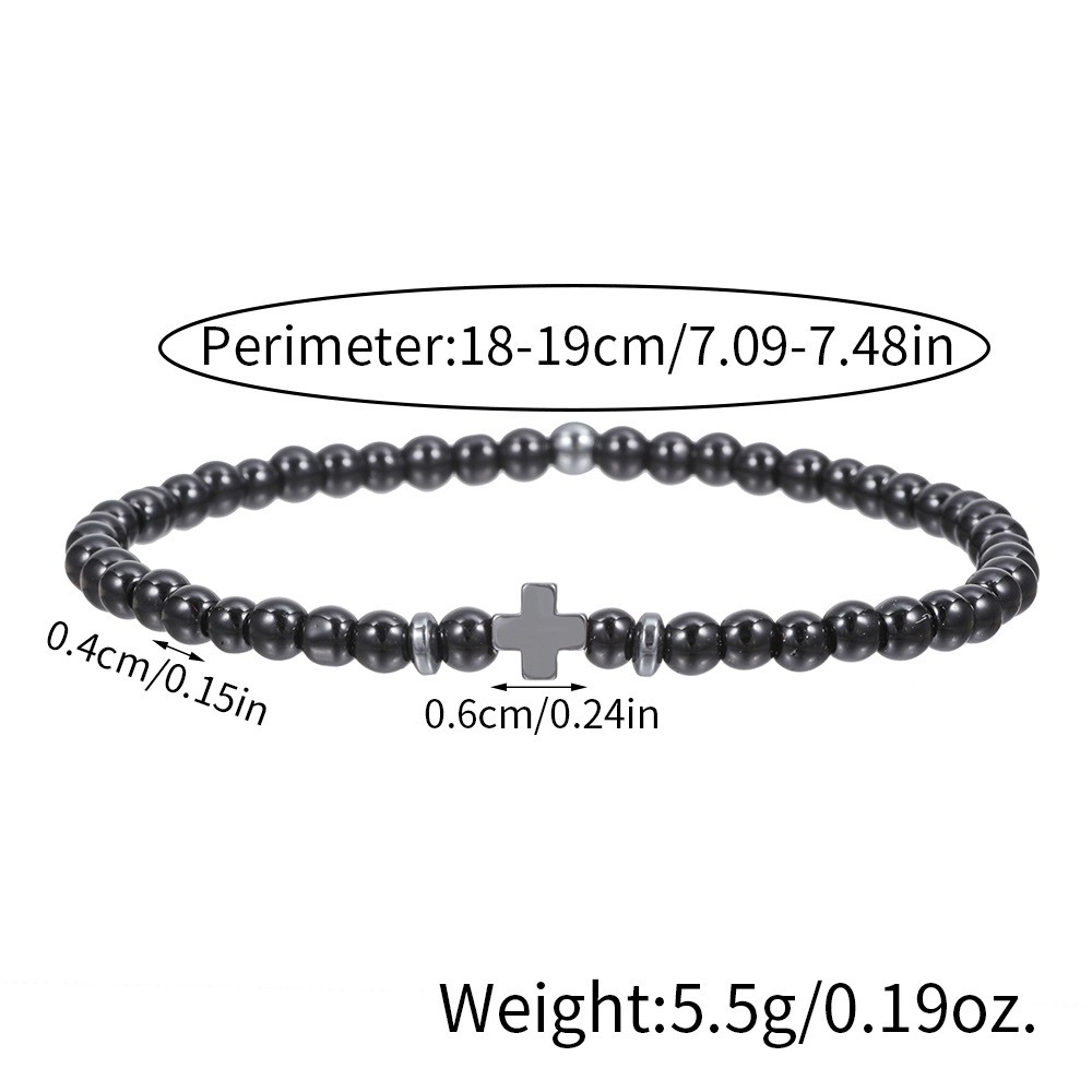 New Men’s Black Gallstone Cross Bracelet 4mm Volcanic Stone Red Turquoise Bracel
