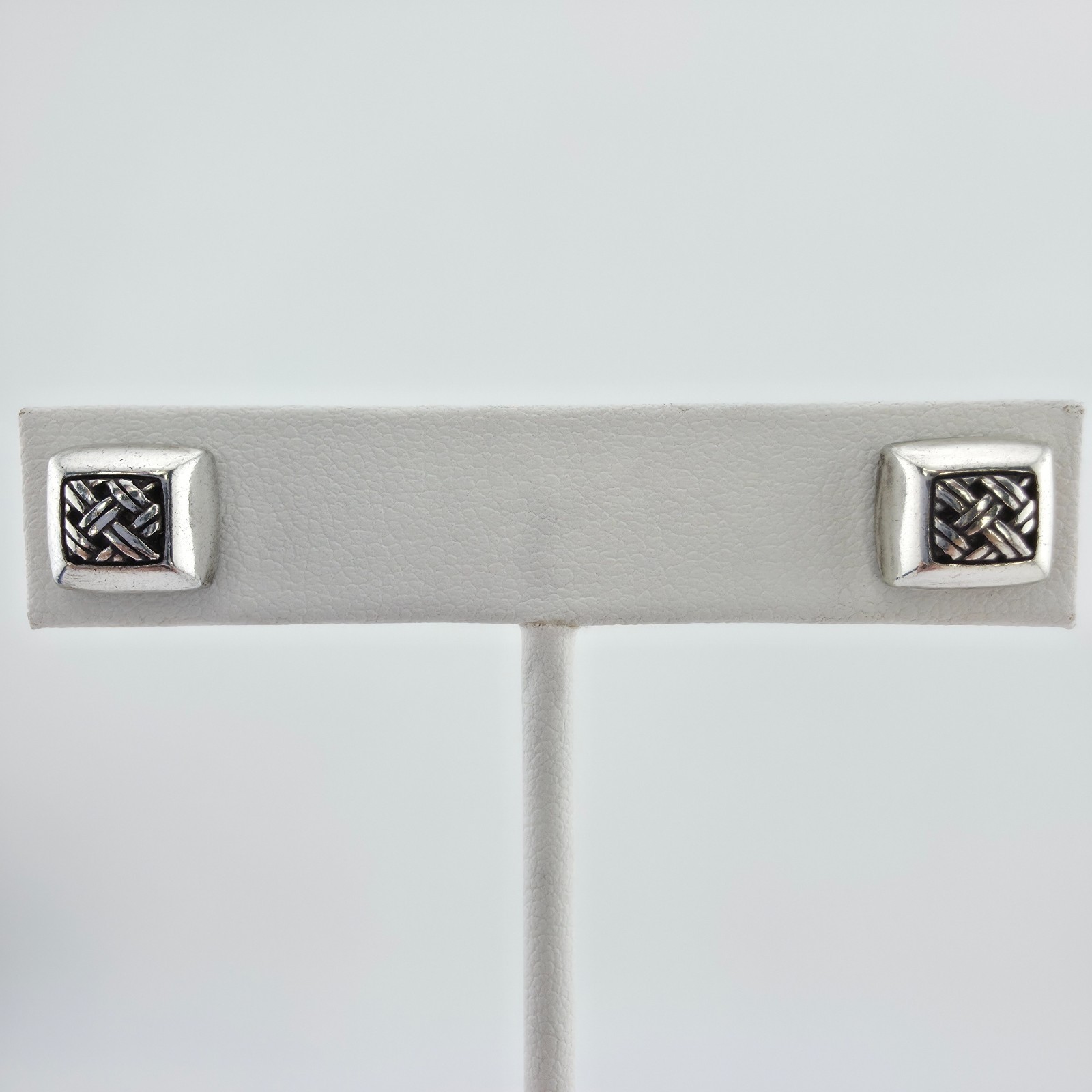 BRIGHTON ‘Antika Weave’ Earrings Celtic Basket Weave Square Silver Plate 3/8″
