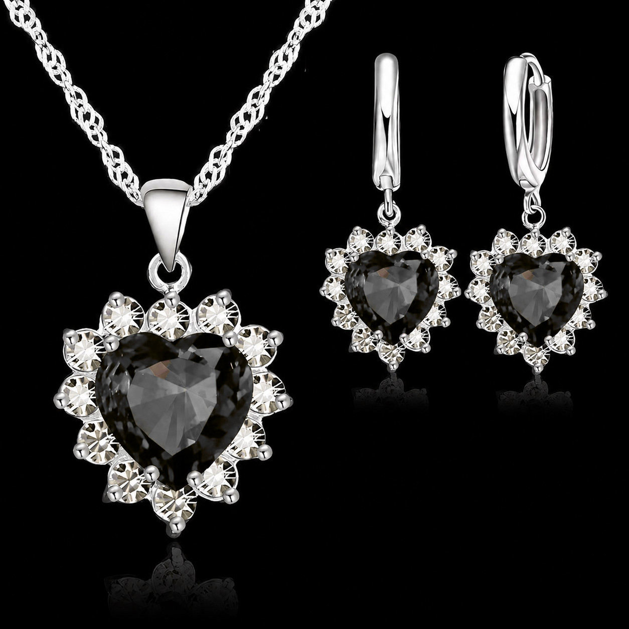 925 Sterling Silver Plated Crystal Heart Pendant Necklace Women Jewellery Gift