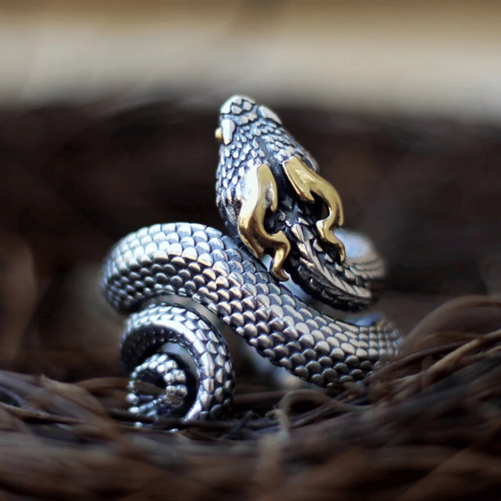 Serpent Ring (Adjustable) Gothic Rave Punk Silver Ring Set Y2K