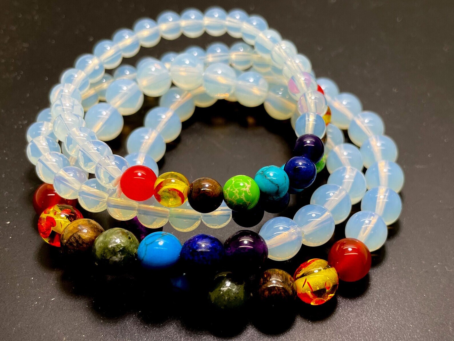 1PC x Handmade Fashion Gemstone Beaded Bracelet (Opalite Mixed Natural Gemstone)