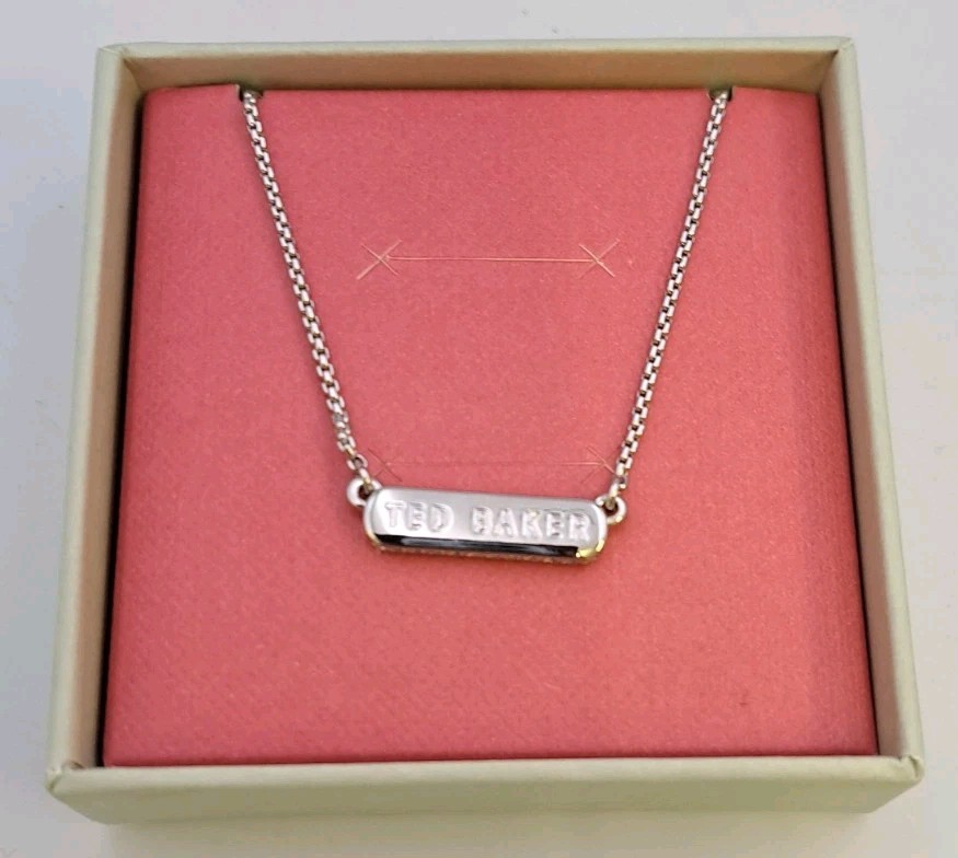 Ted Baker Silver tone Bar necklace pendant NEW In original box Made in China