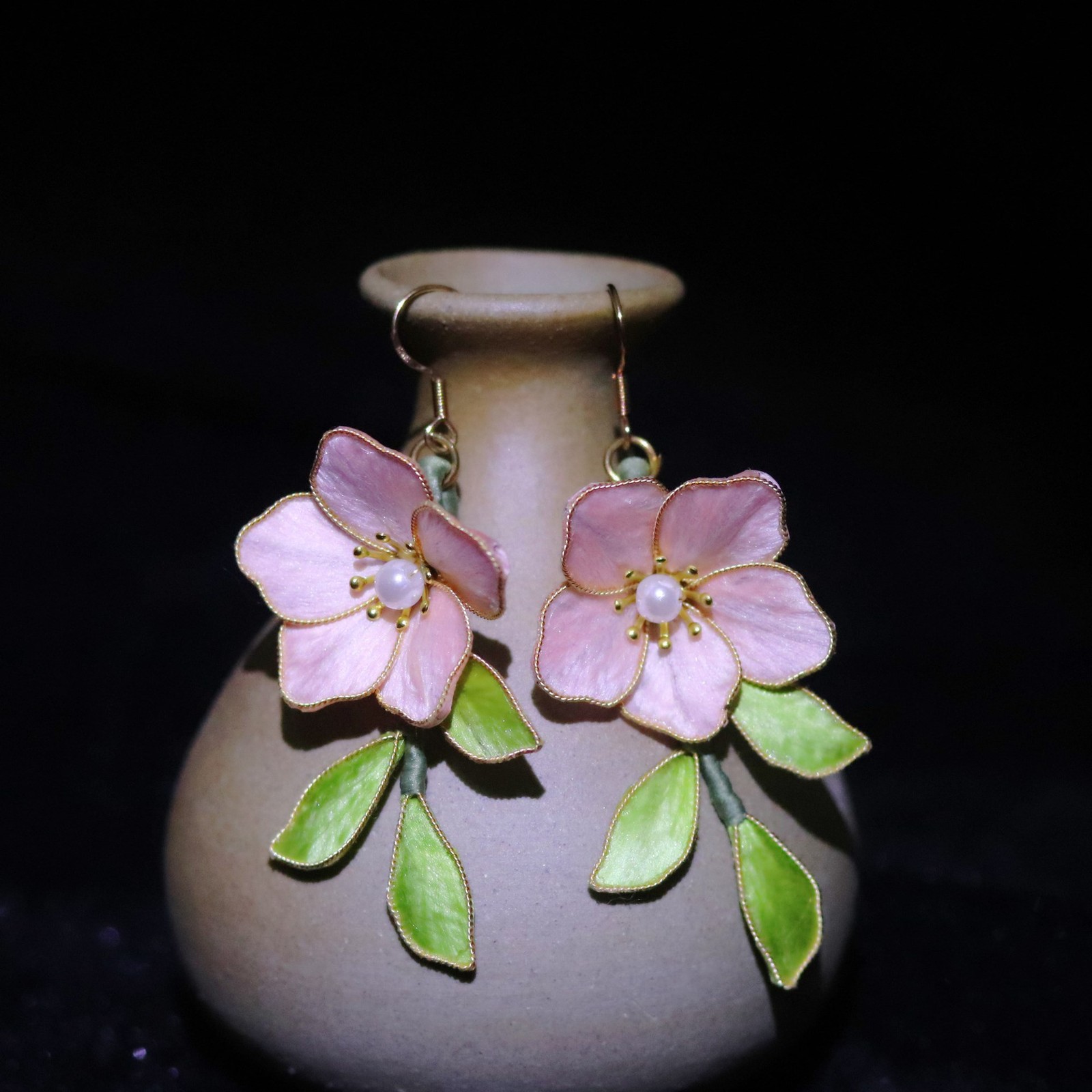 Silk Velvet Flower Peach Hair Pin Hair Comb Earrings Chinese Style Accessory