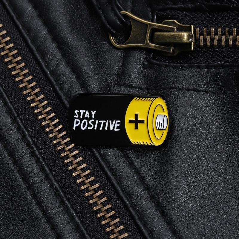 Stay Positive Battery Enamel Pin Funny Cartoon Brooch Lapel Badge Gift!