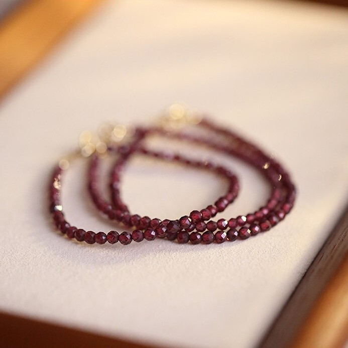 Natural 3mm Garnet Stone Beaded Bracelet Burgundy Gemstone Bracelet Minimalist