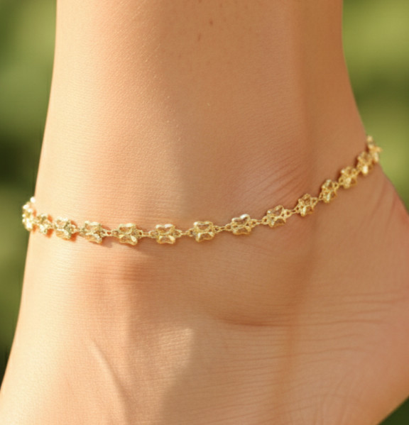 Delicate Floral Chain Brass Anklet Gold Plated Minimalist Designer Anklet
