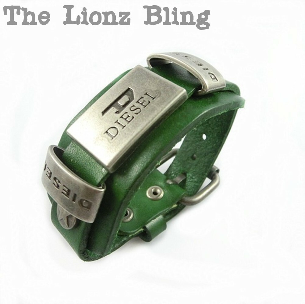 Urban Industrial style Genuine Red Leather & Metal Plate Wide Band Bracelet