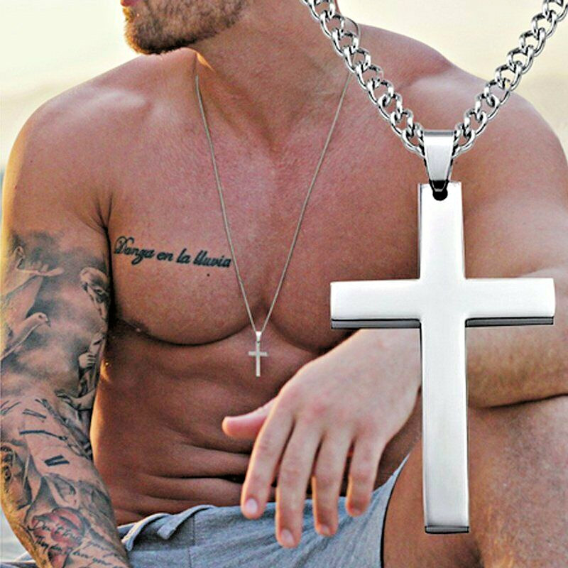 large CHRISTIAN RELIGIOUS CROSS Pendant 22″ Sterling silver 925 necklace men