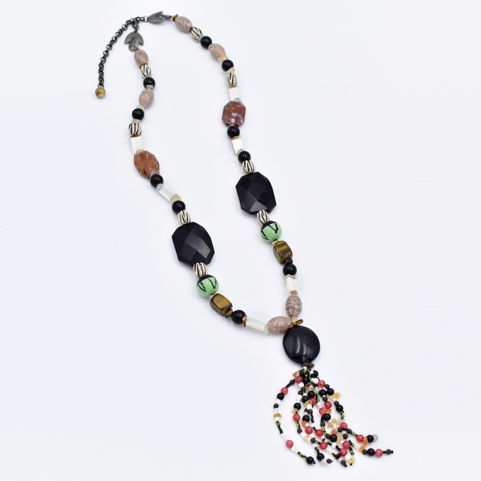 LouLou De La Falaise YSL Muse French Bohemian Stone Beaded Pendant Necklace