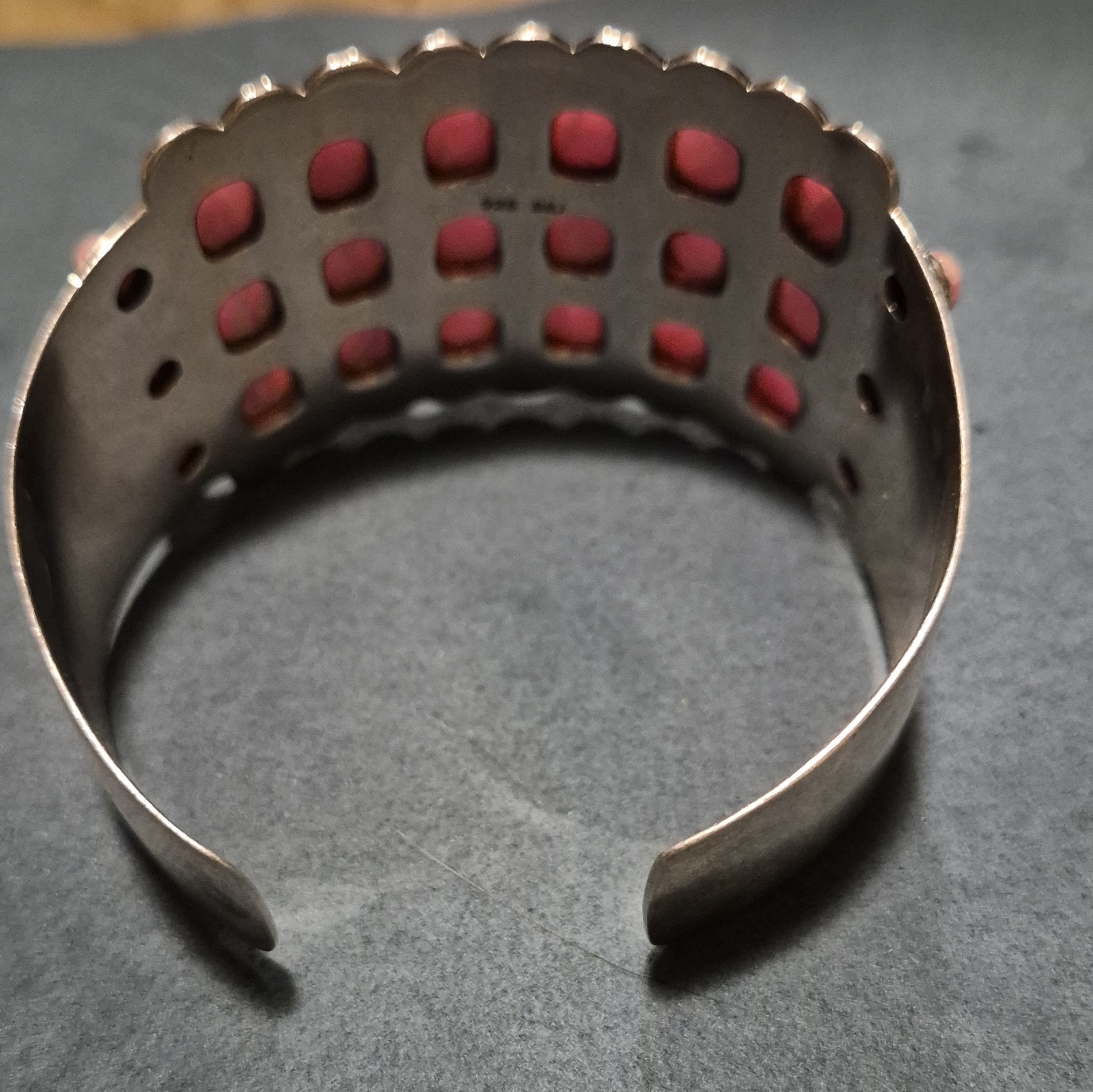 Silver-Tone Metal Cuff Bracelet with Pink Oval Bezel Set Stones 20 Stone