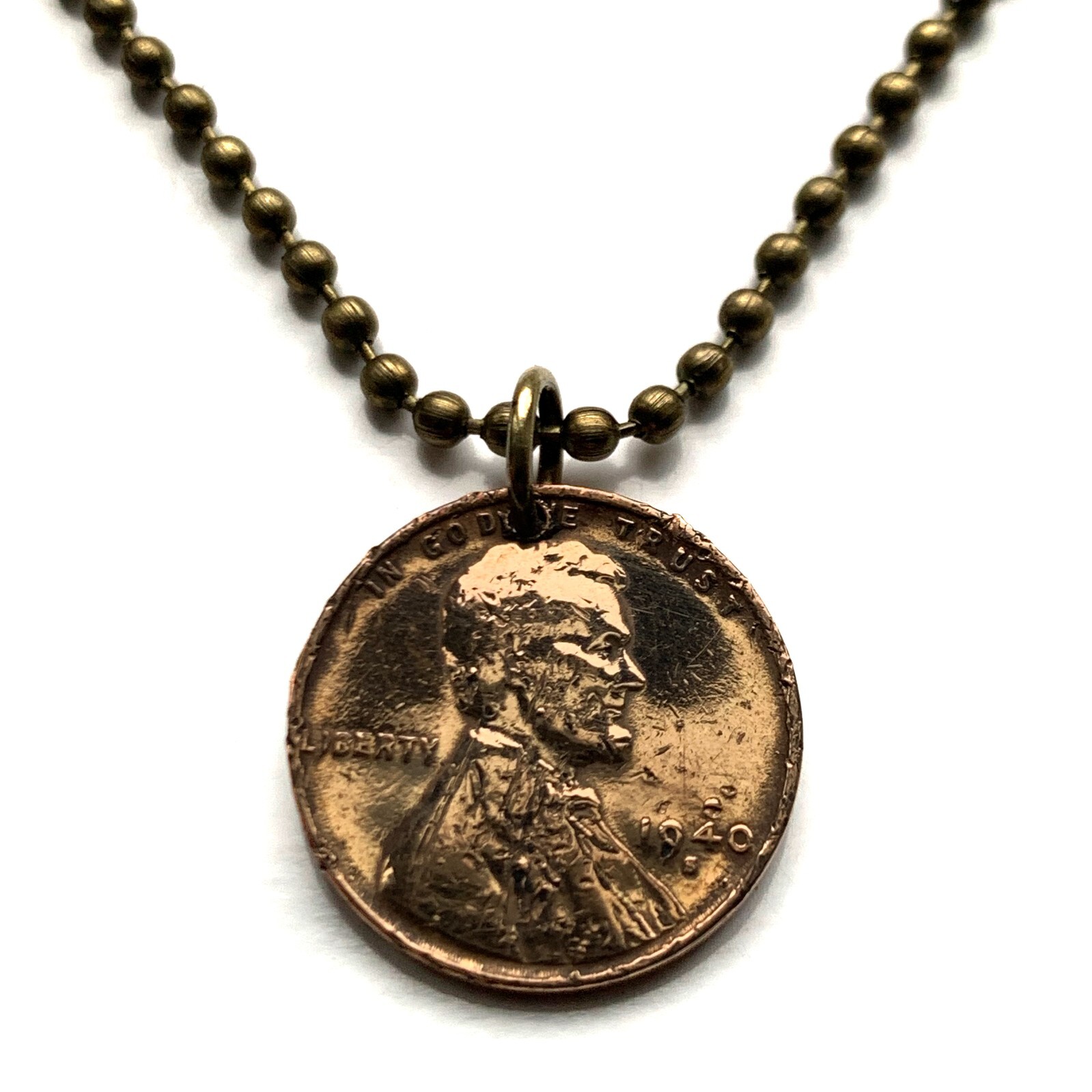 1940 US Cent wheat penny coin pendant Abraham Lincoln Kentucky Washington 003038