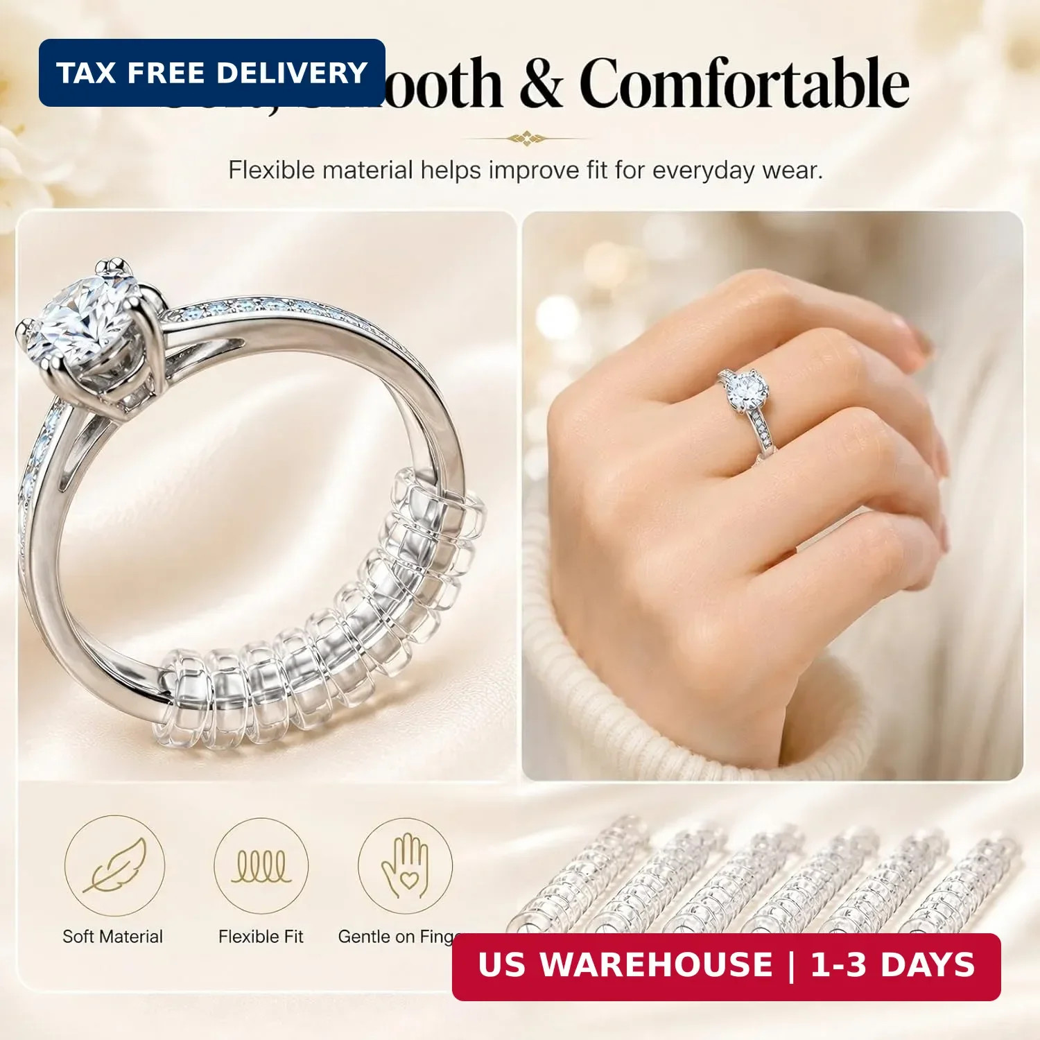 Ring Sizer Adjuster for Loose Rings – 12 Pack Invisible Ring Guards, Clear Ring