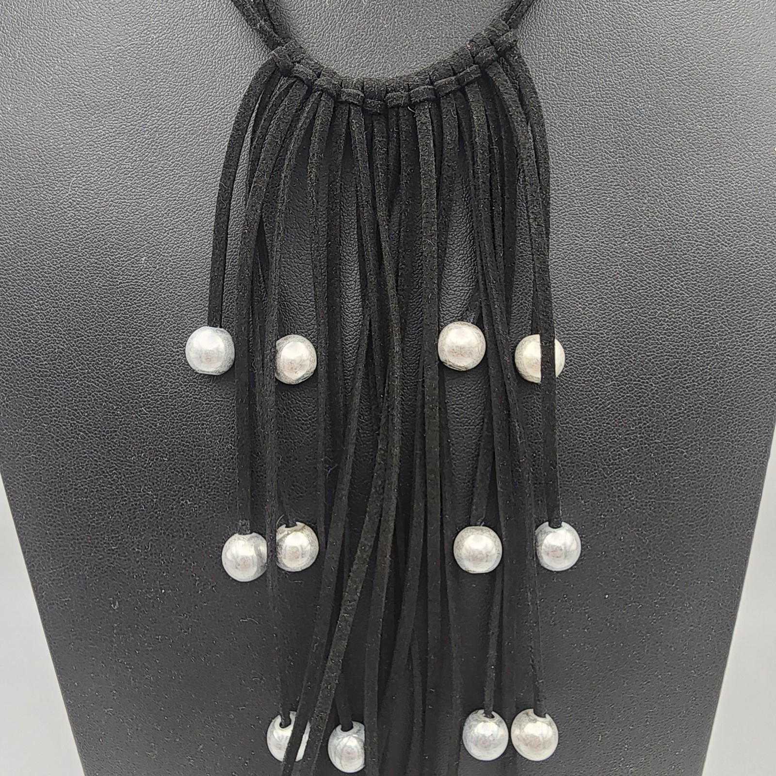 Versona Statement Necklace Lot Black Cabochon Collar Faux Suede Fringe Tassel