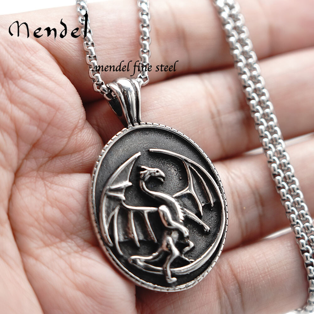 MENDEL Cool Men’s Boys Flying Dragon Pendant Necklace Stainless Steel For Men