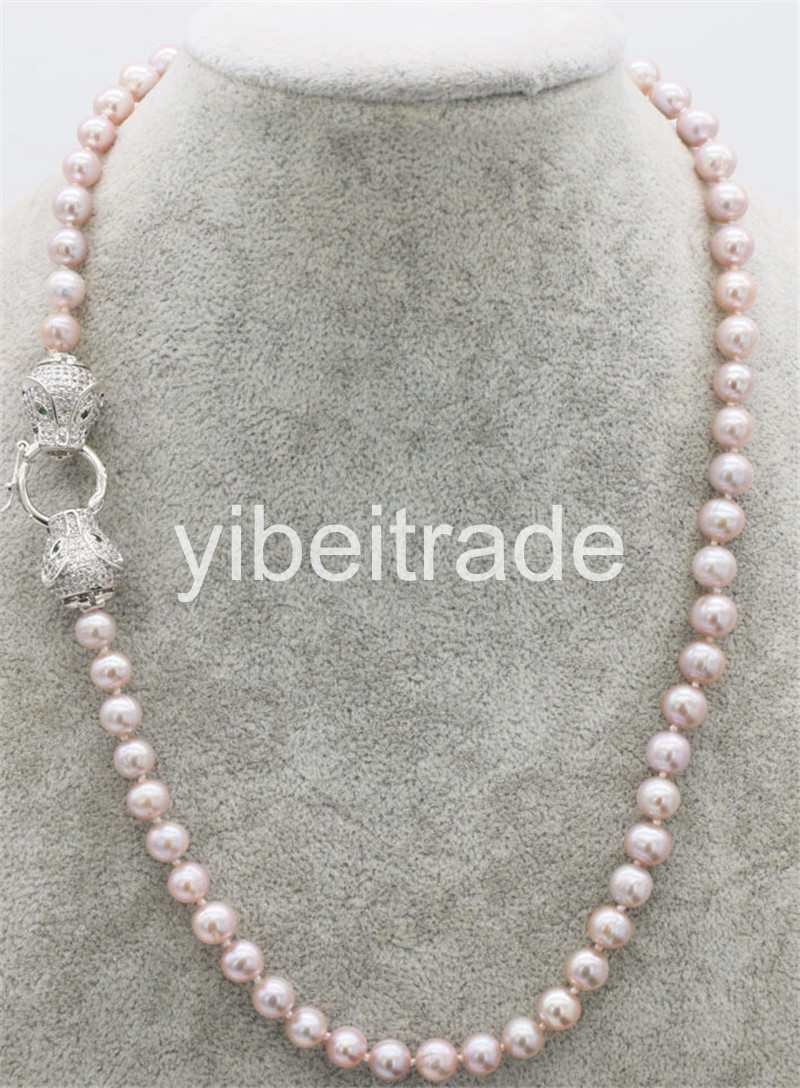 A freshwater pearl purple near round 8-9mm &leopard clasp neckla