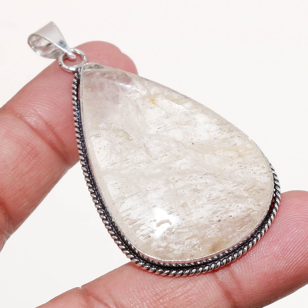 White Topaz Gemstone Pendant Handmade Ethnic Unique Design Jewelry 2.60″ FP 1029