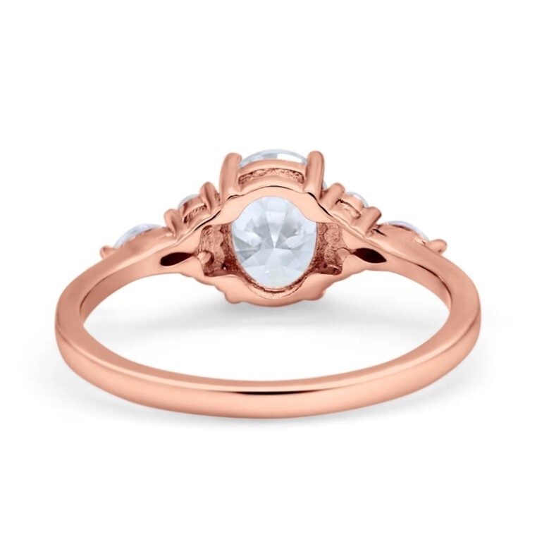 Rose Gold Plated .925 Sterling Silver Oval CZ Promise Wedding Engagement Ring