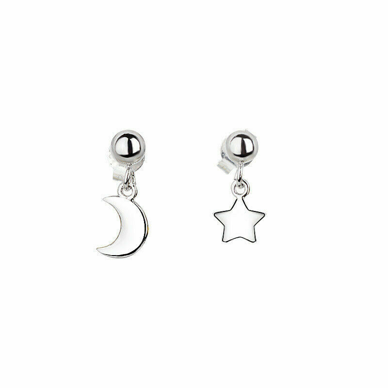 925 Sterling Silver Moon Star Ball Drop Dangling Stud Earrings Gift B36