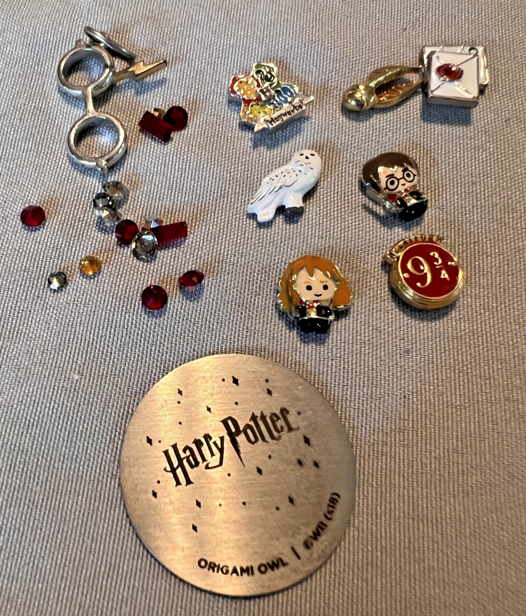 Origami Owl Harry Potter Lot of 7 Charms, 1 dangle char, 1 Locket, rhinestones
