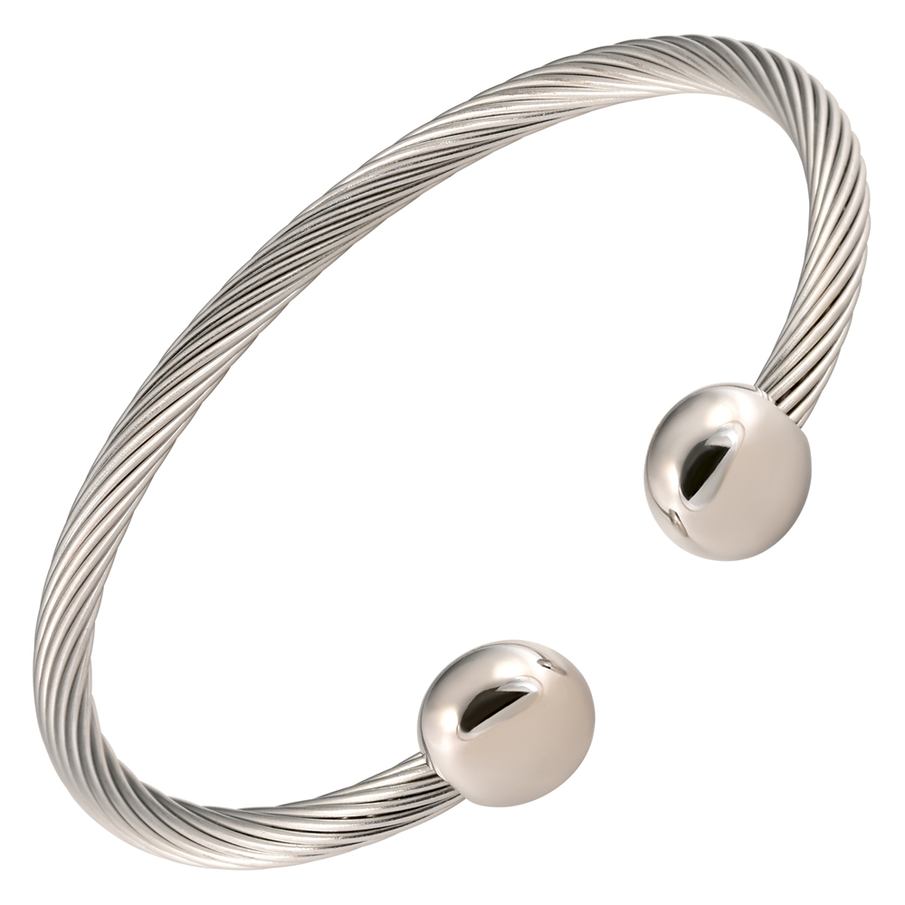 New Magnetic Bracelet High Power Pain Magnets Stainless Steel Wire Silver End