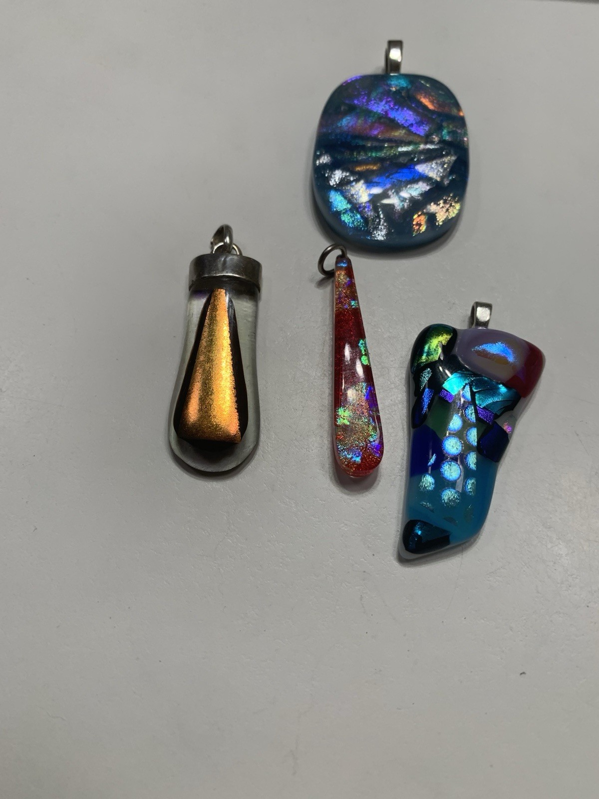 Vintage Artisan Dichroic Fused Art Glass Pendant Lot of 4 Colorful Jewelry