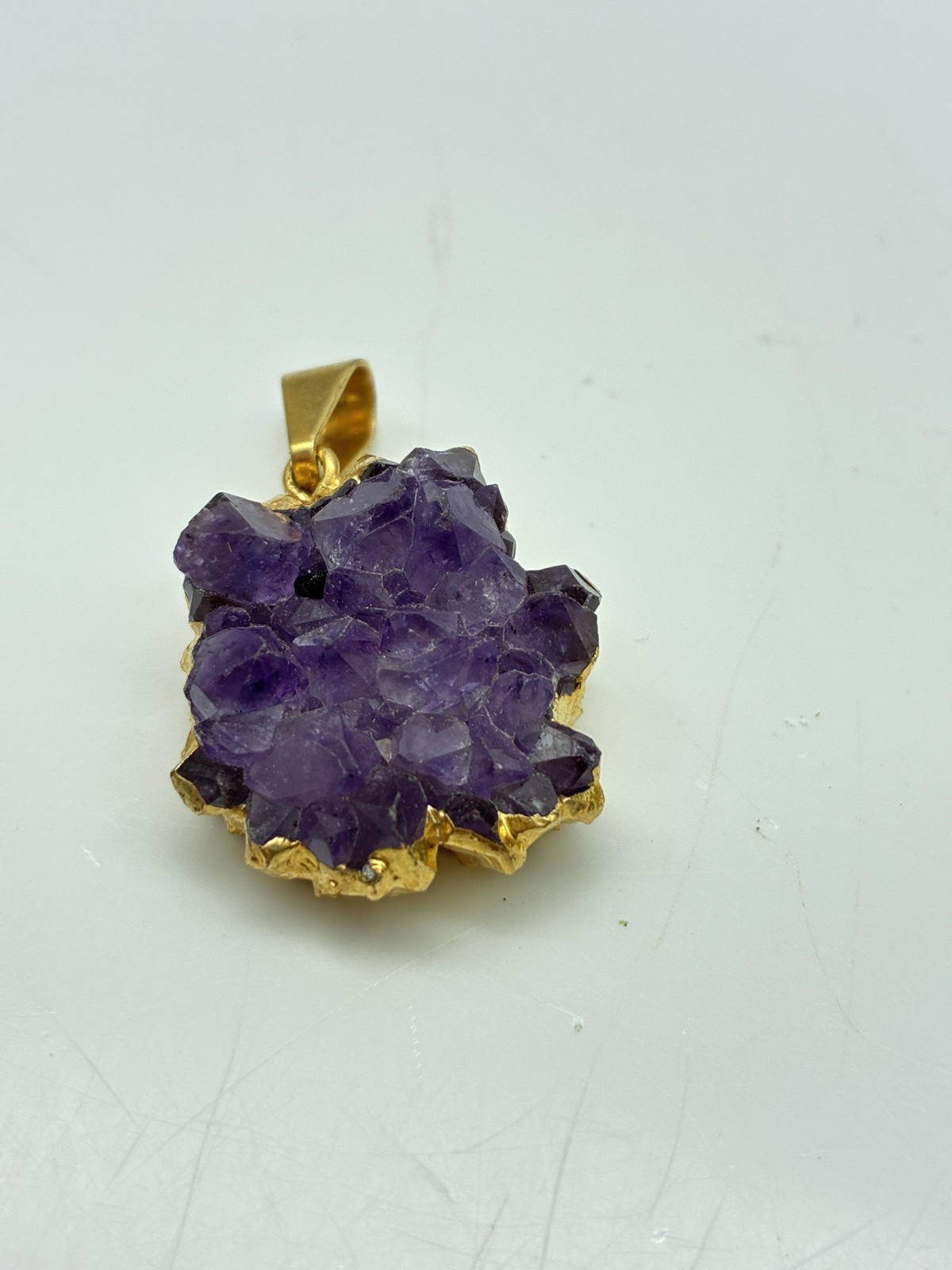 Purple Stone Pendant Charms Lot of 2 Gold Tone