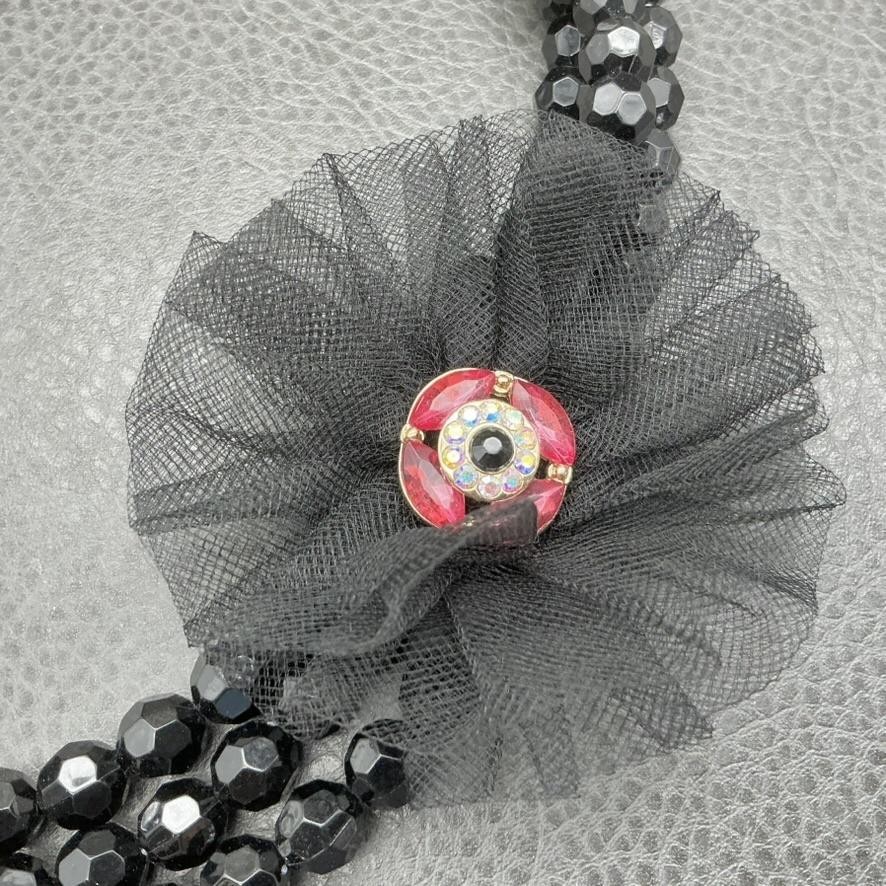 New York & Company Statement Necklace Black Beaded Multi-Strand Rhinestone