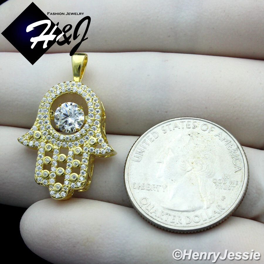 925 STERLING SILVER 24″X2MM GOLD PLATED CHAIN CUBIC ZIRCONIA HAMSA PENDANT*GP256